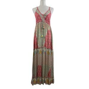 Z & L Made With Love Mixed Print Maxi Dress Medium Tassel Cottagecore Patchwork